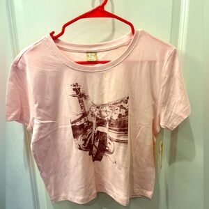 NWT Messy Bun Just Chillin cropped Pink motorcycle Graphic Crop Top - L